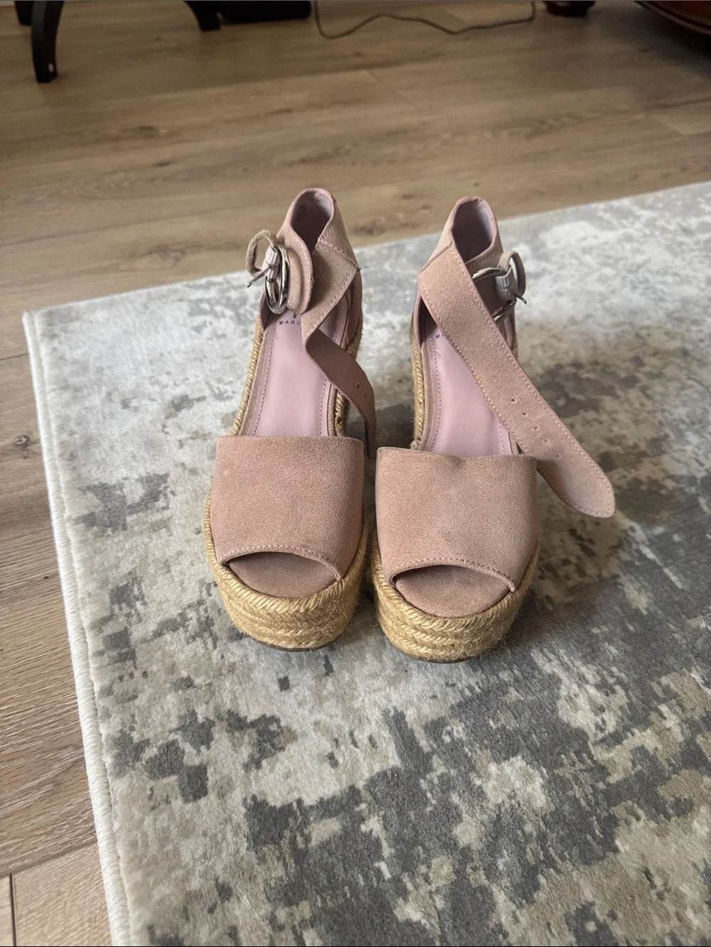 Marc Fisher Blush Suede Espadrille Wedge Sandals